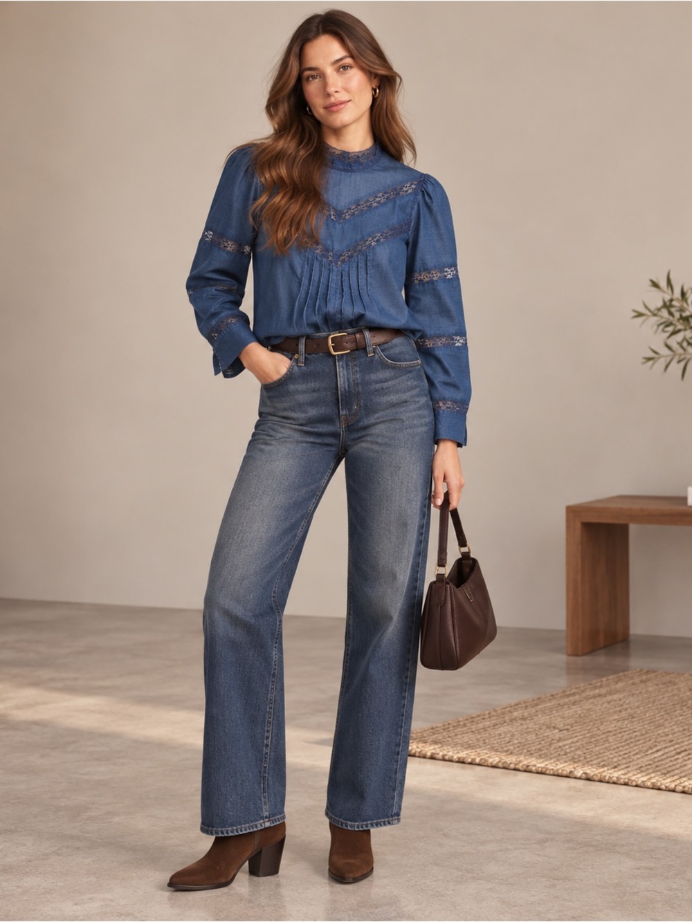 J.Crew Victorian Indigo Lace Pintuck Mockneck Blouse Top Size S Voile Feminine